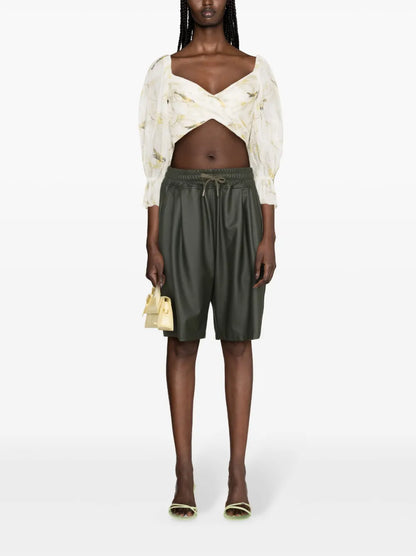Acacia Birds-Print Cropped Blouse