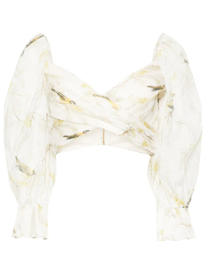 Acacia Birds-Print Cropped Blouse