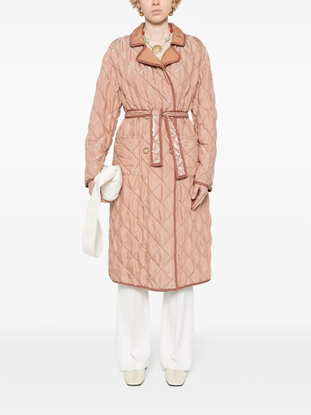 Sheen-Effect Quilted Coat