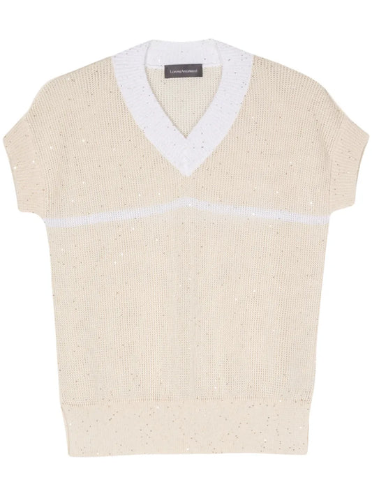 Sequin-Embellished Knitted T-Shirt