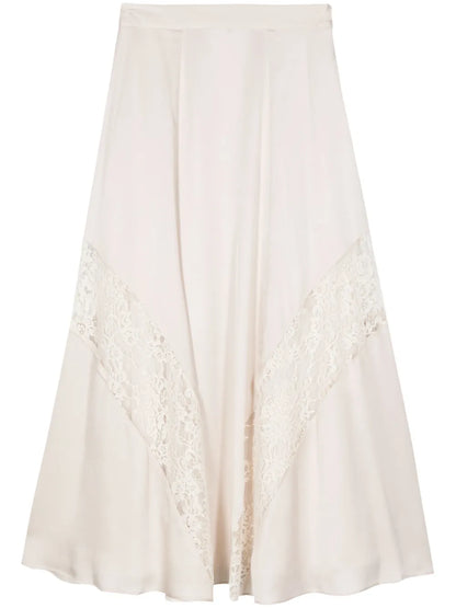 Lace-Detail Satin Midi Skirt