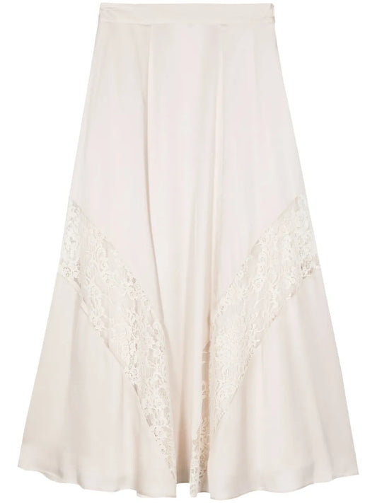 Lace-Detail Satin Midi Skirt
