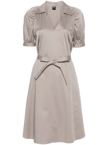 Belted Satin Midi Dress