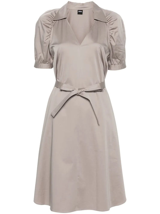 Belted Satin Midi Dress