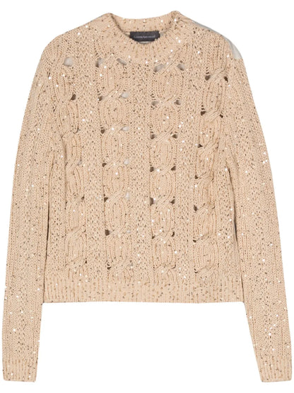 Sequin-Embellished Cable-Knit Jumper