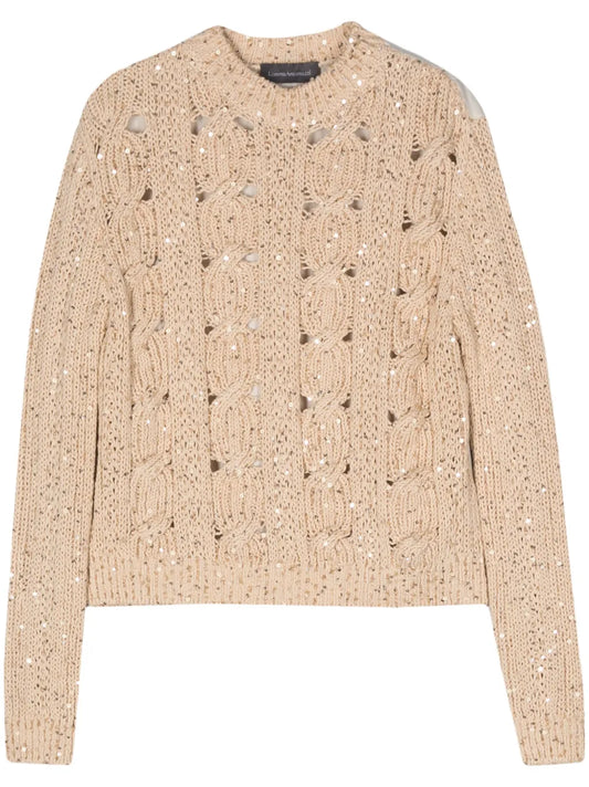 Sequin-Embellished Cable-Knit Jumper