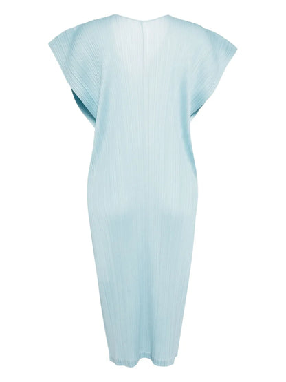 V-Neck Plissé Midi Dress
