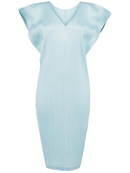 V-Neck Plissé Midi Dress