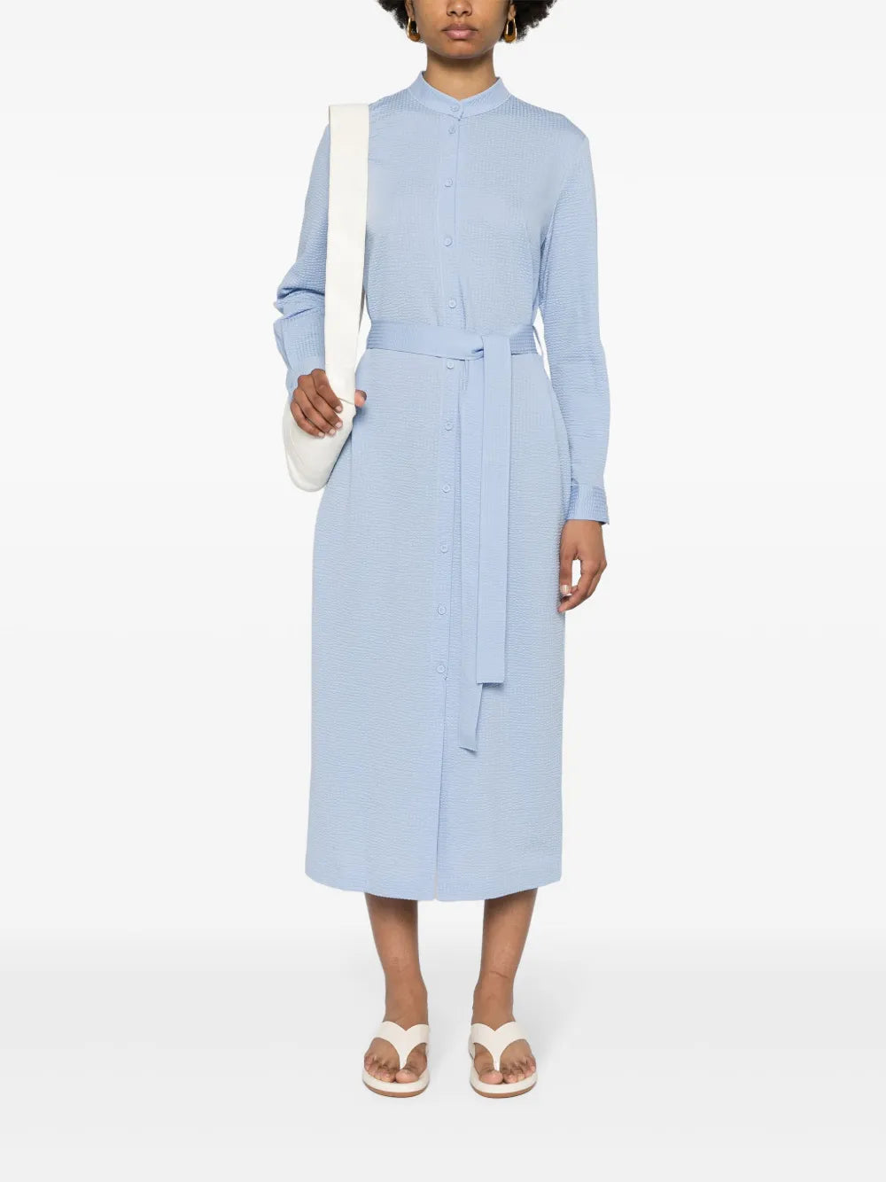 Seersucker Belted Midi Dress