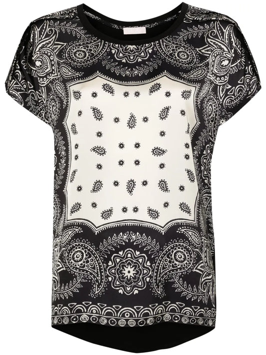 Paisley-Print Satin T-Shirt