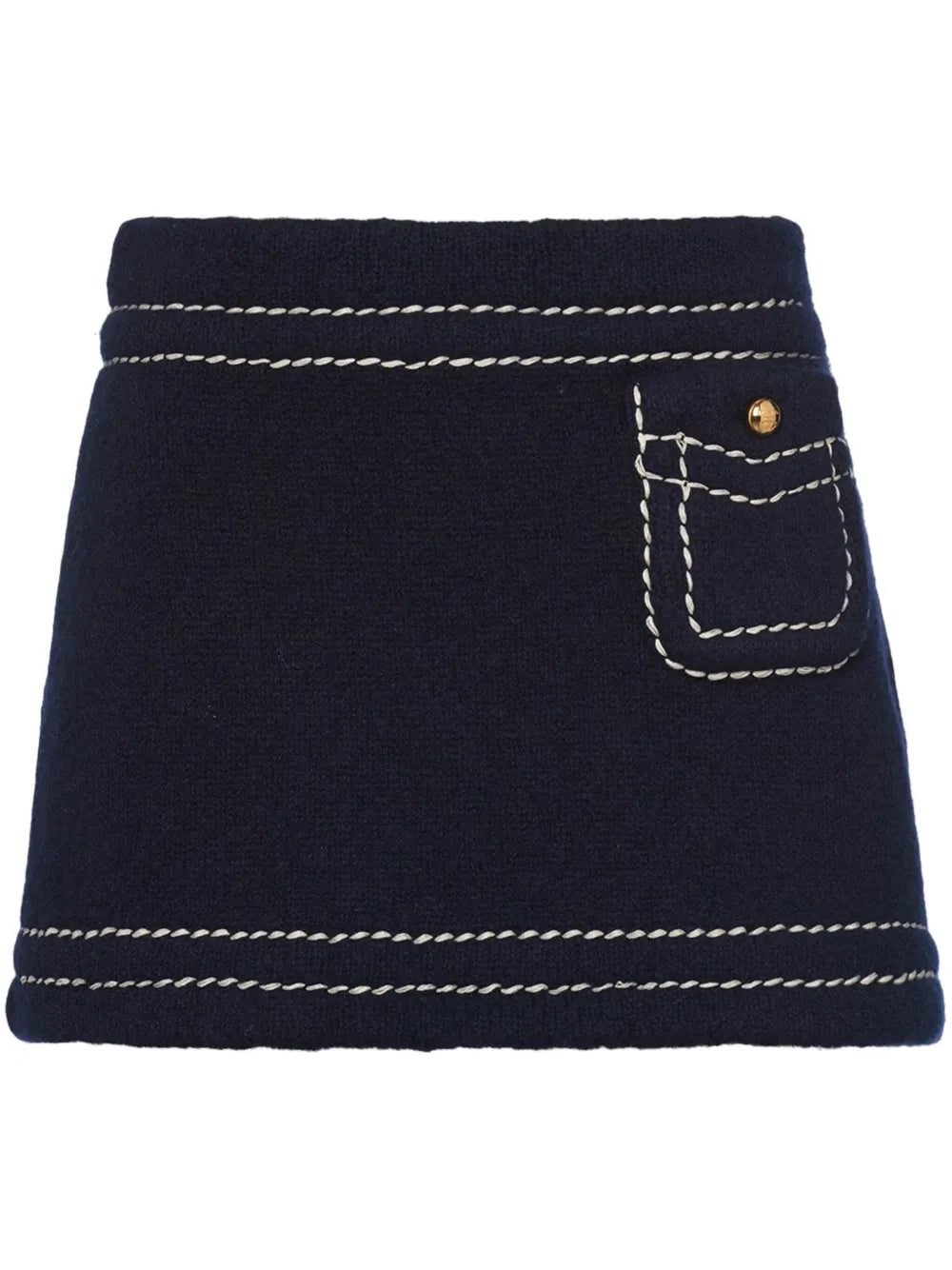Contrast-Stitching Cashmere Miniskirt