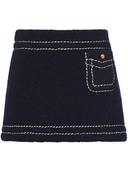 Contrast-Stitching Cashmere Miniskirt