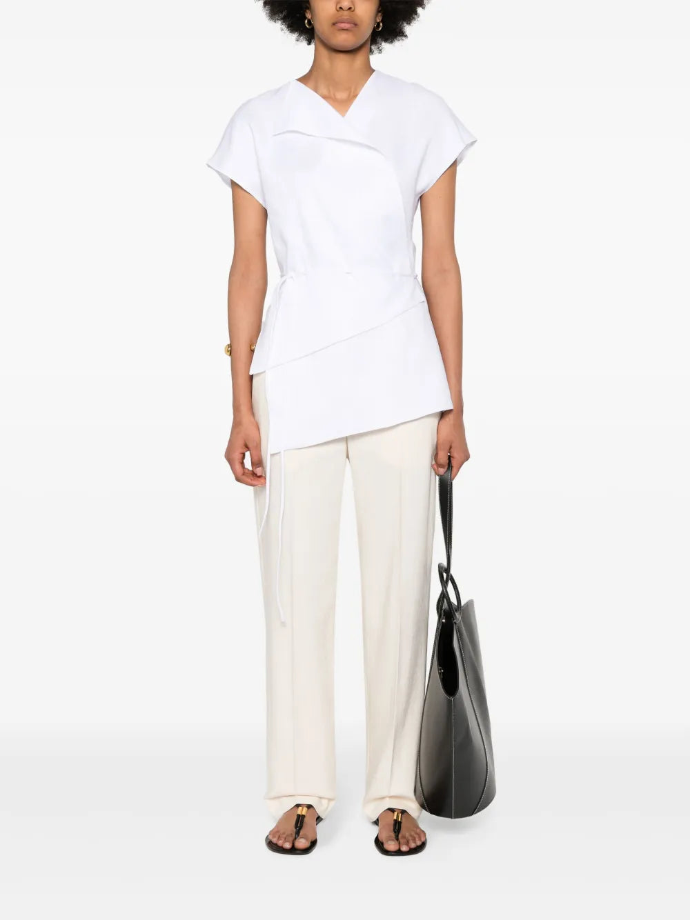 Asymmetric Chambray Wrap Blouse