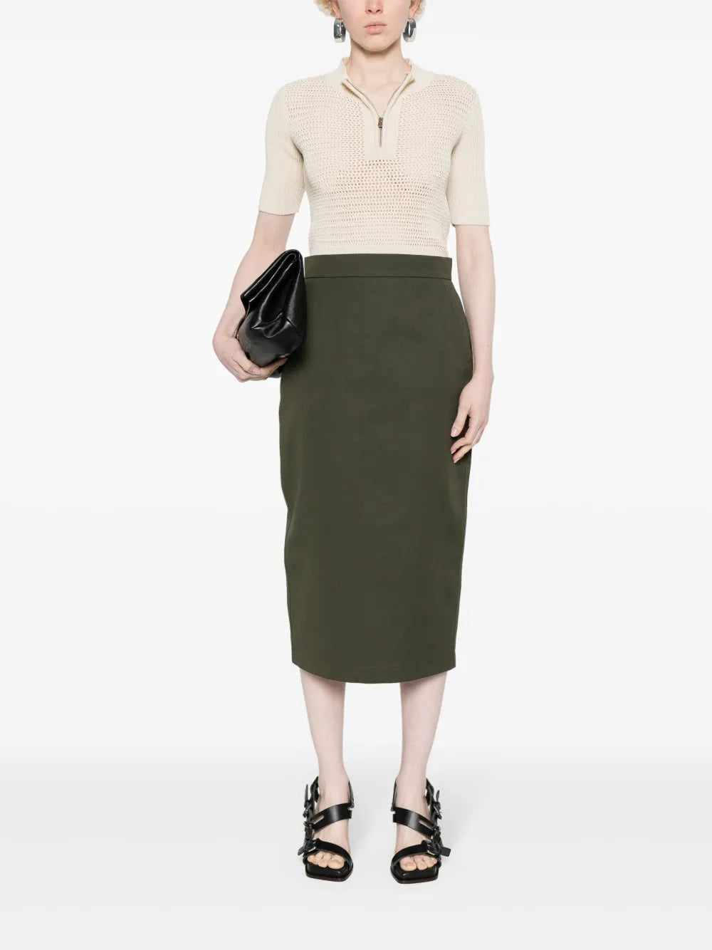 Cotton Pencil Midi Skirt