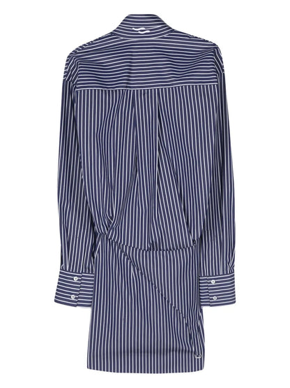 Poplin Striped Asymmetric Mini Dress