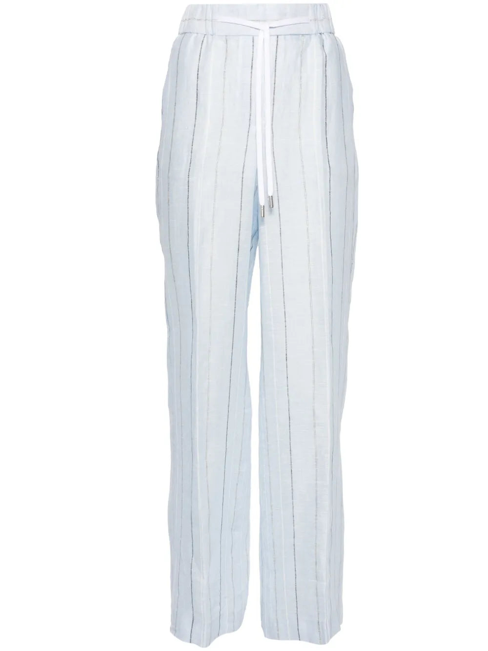 Pinstriped Linen Straight Trousers