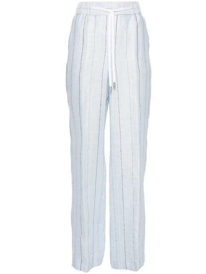 Pinstriped Linen Straight Trousers