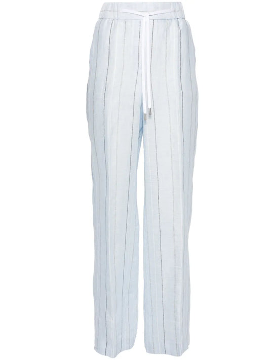 Pinstriped Linen Straight Trousers