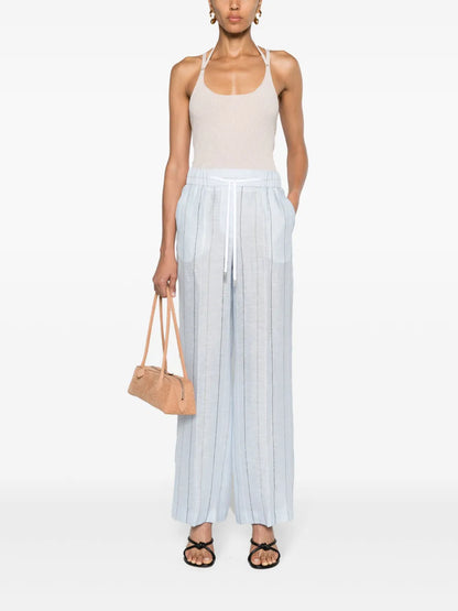 Pinstriped Linen Straight Trousers