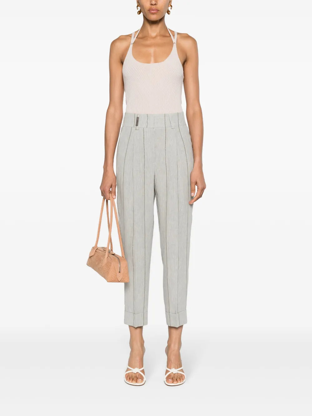 Pinstriped Linen Cropped Trousers