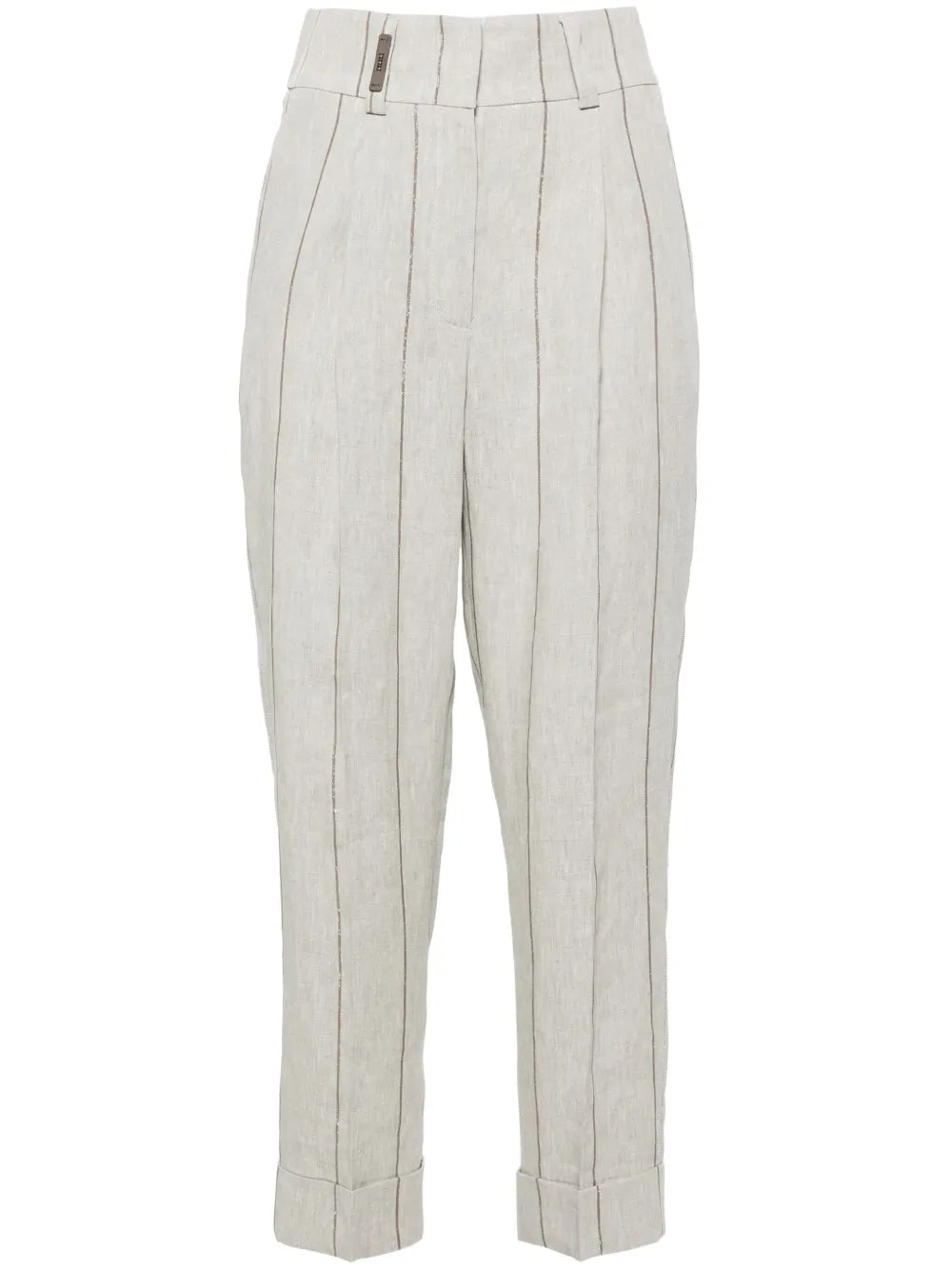 Pinstriped Linen Cropped Trousers