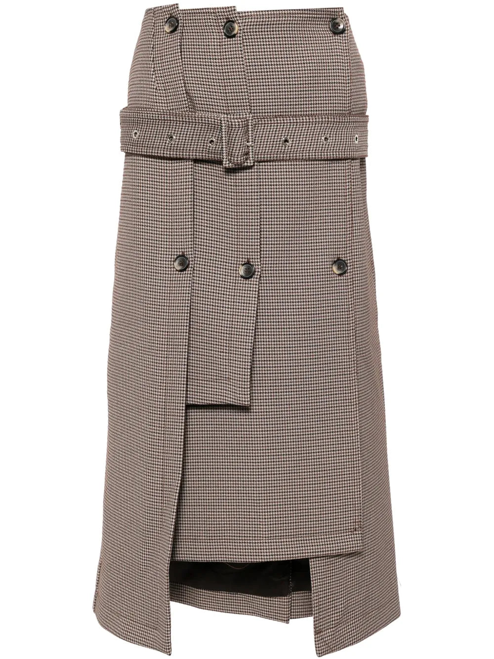 Houndstooth Belted Midi Skirt