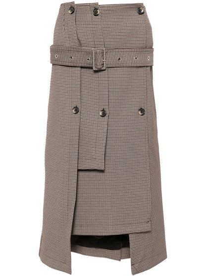 Houndstooth Belted Midi Skirt
