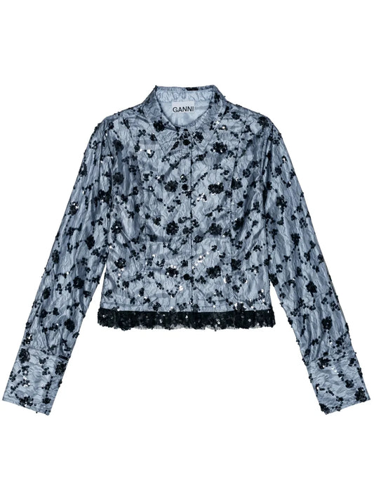 Sequin-Embellished Cropped Shirt