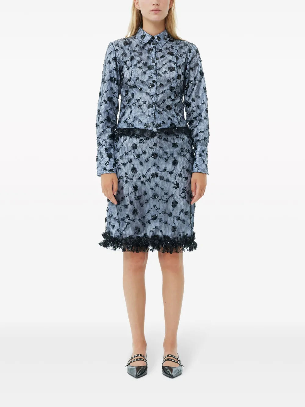 Sequin-Embellished Cropped Shirt