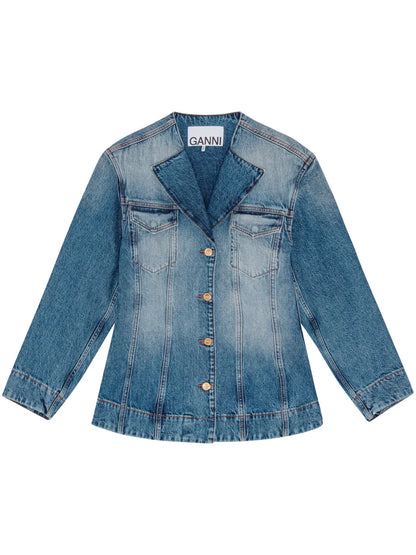 Raw-Cut Denim Blazer