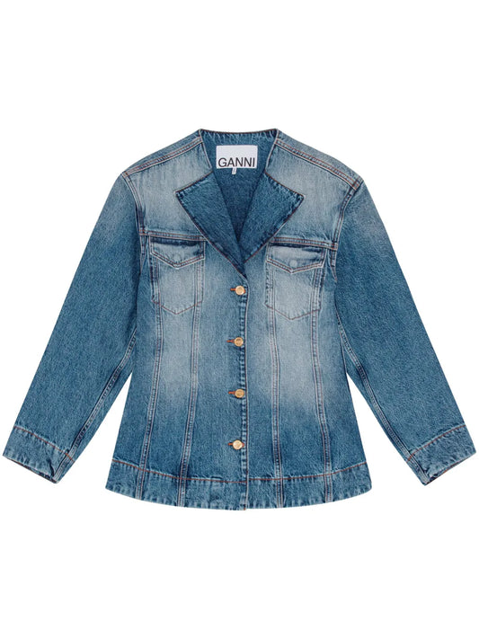 Raw-Cut Denim Blazer