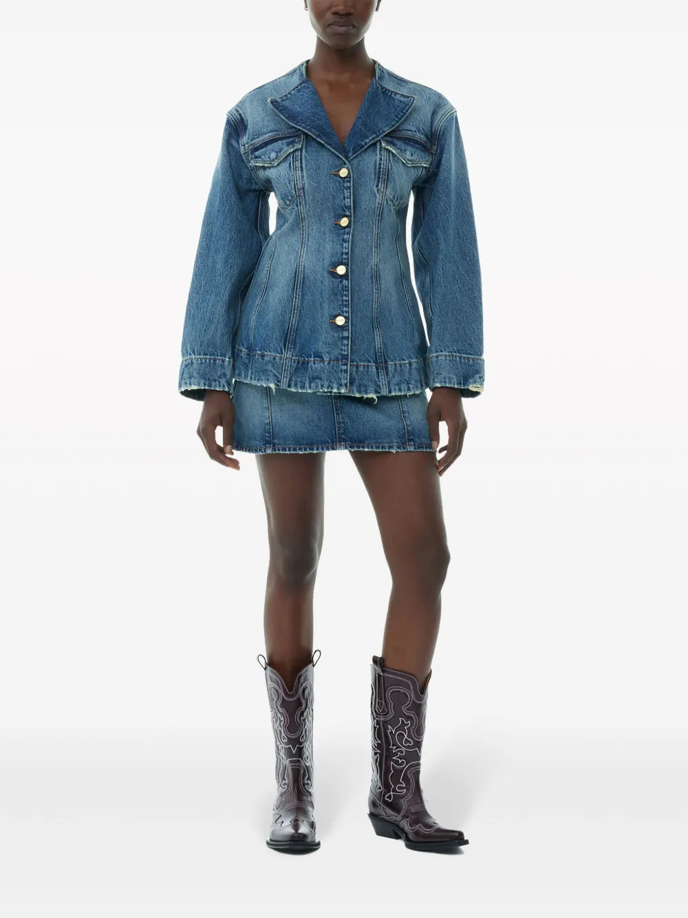 Raw-Cut Denim Blazer