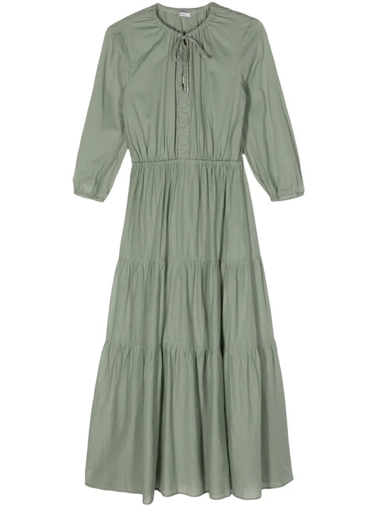 Tie-Neck Cotton Maxi Dress