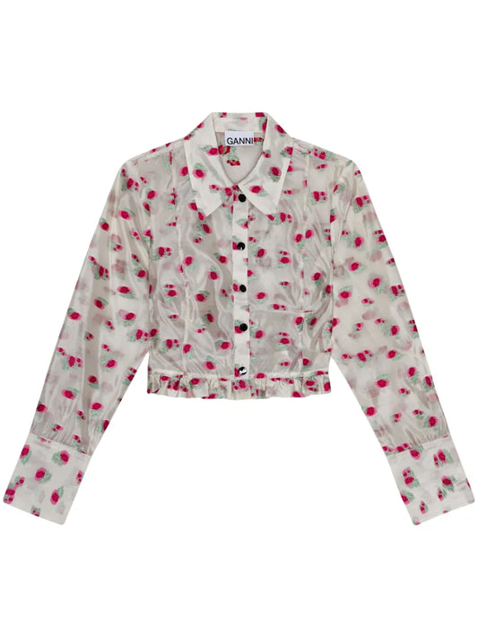 Floral-Print Organza Shirt