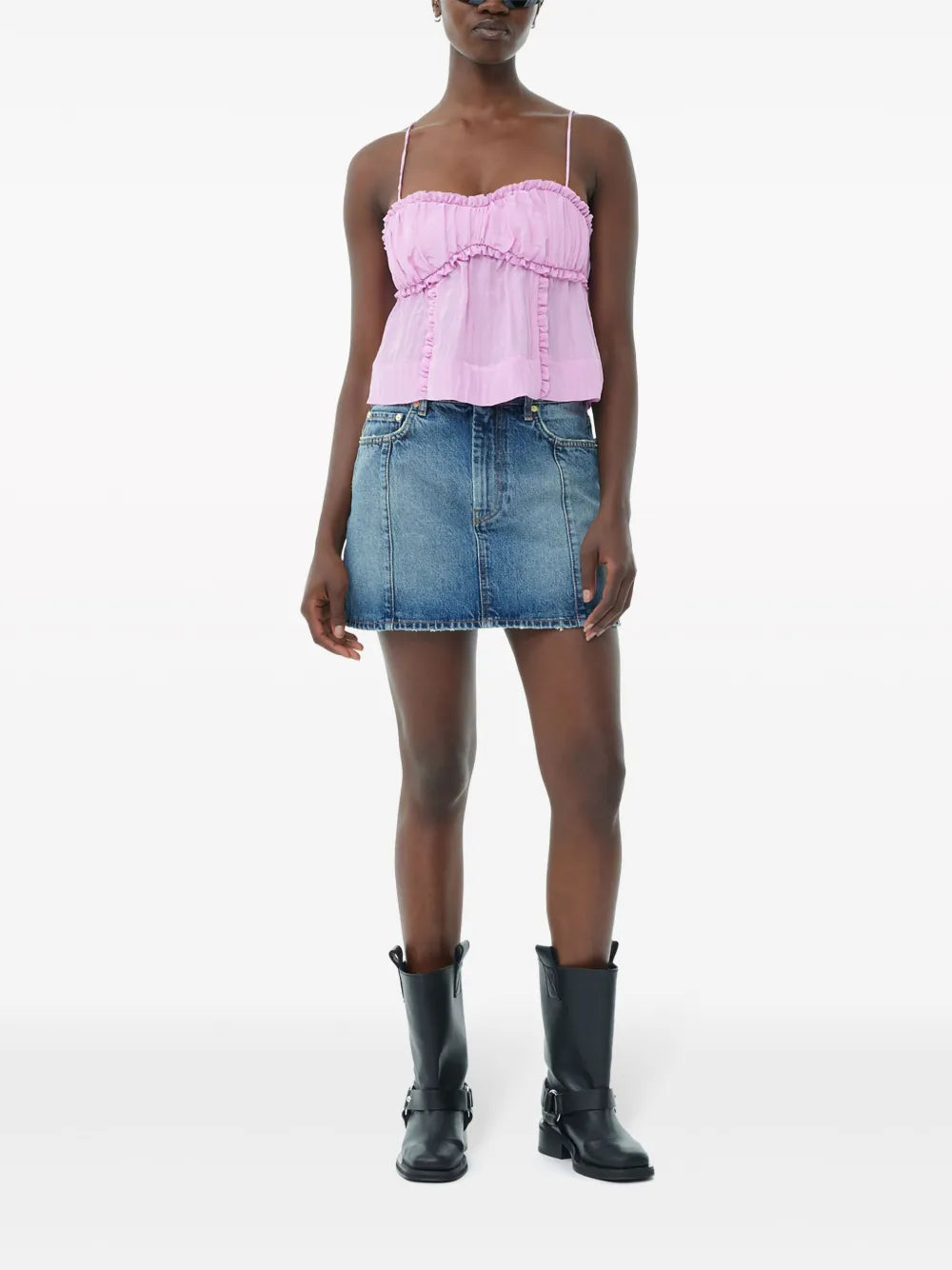 Rhinestone-Logo Denim Miniskirt