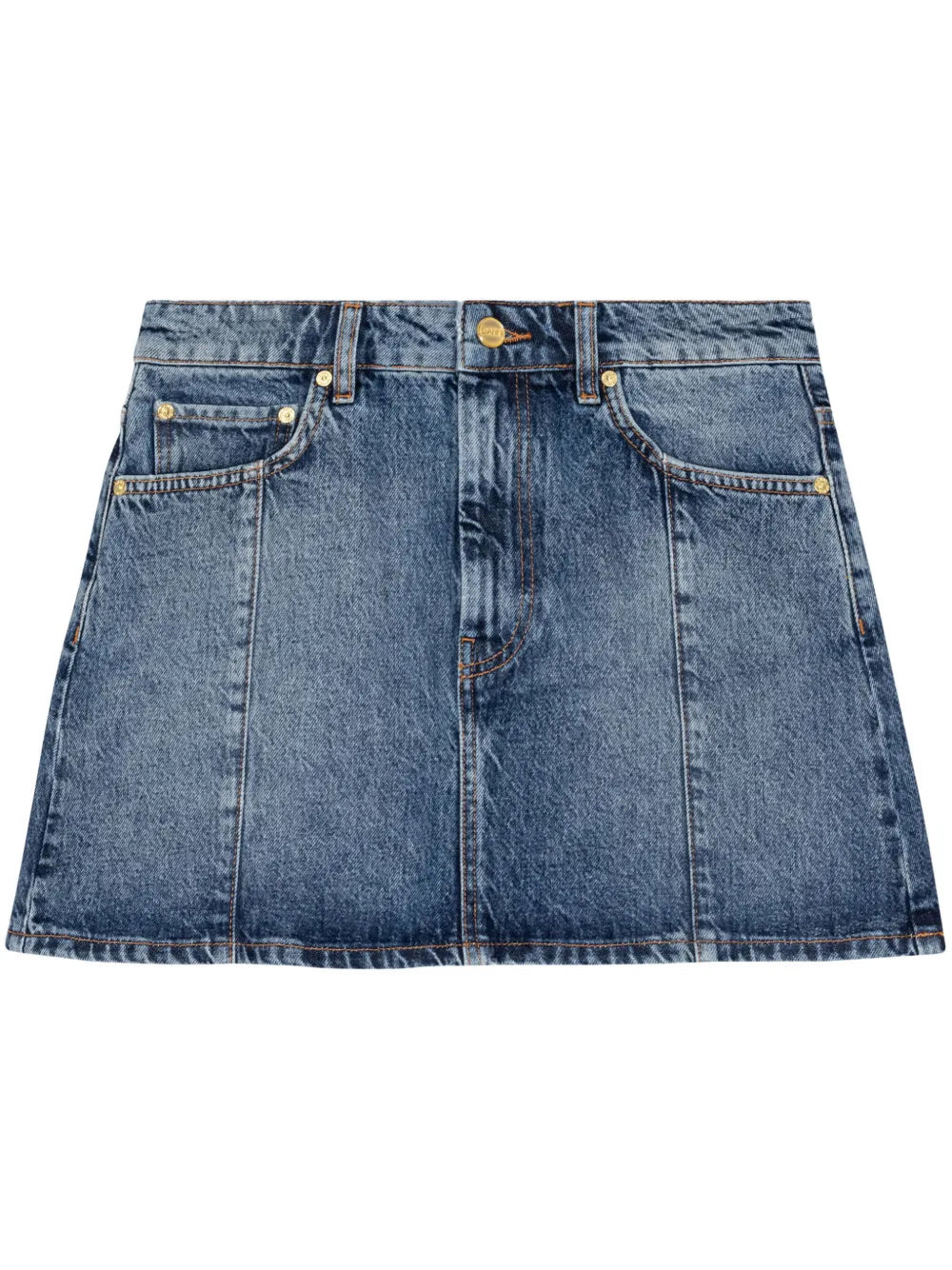 Rhinestone-Logo Denim Miniskirt