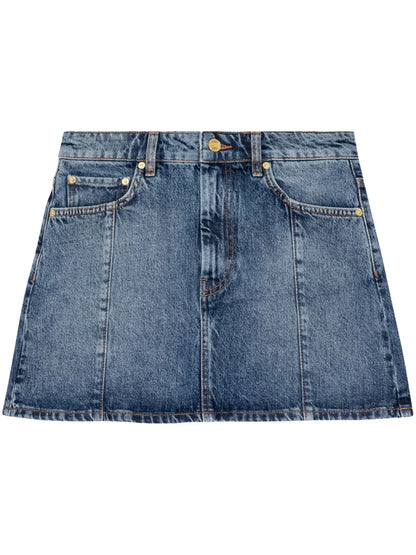 Rhinestone-Logo Denim Miniskirt