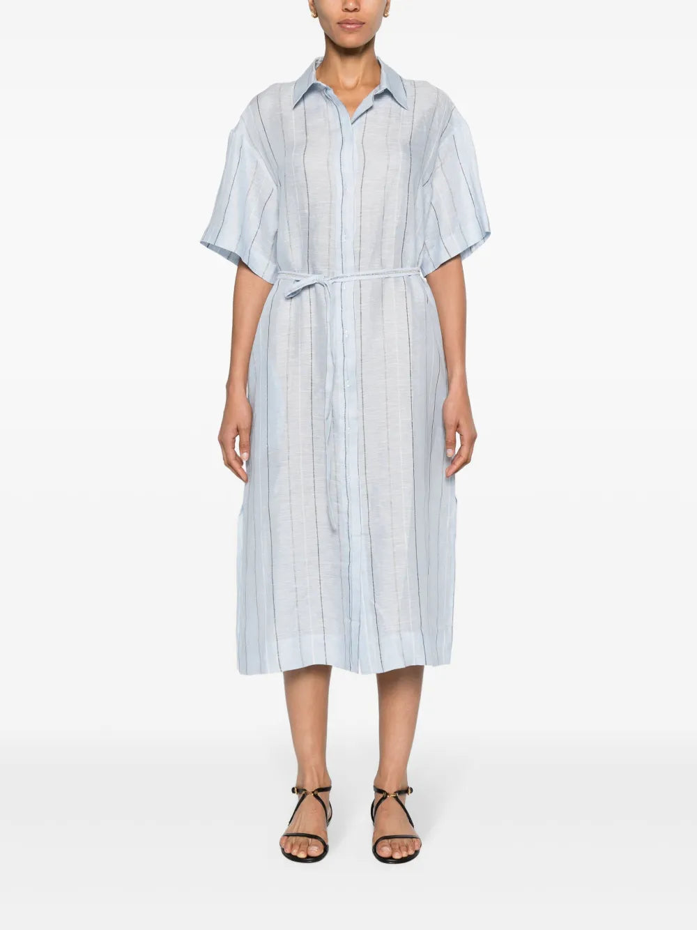 Pinstriped Linen Shirtdress