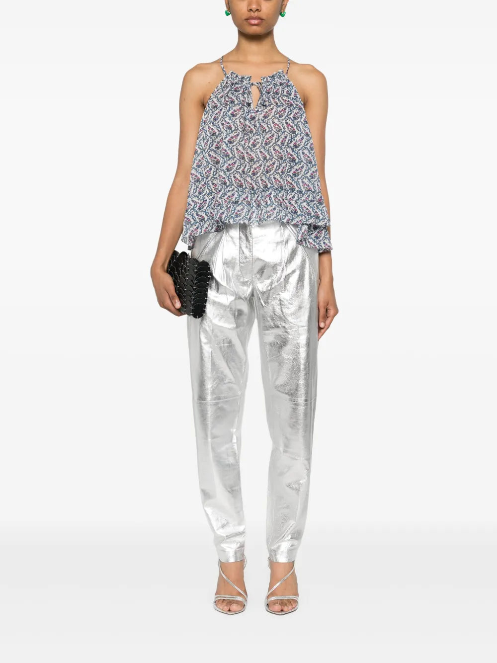 Metallic Nappa Tapered Trousers