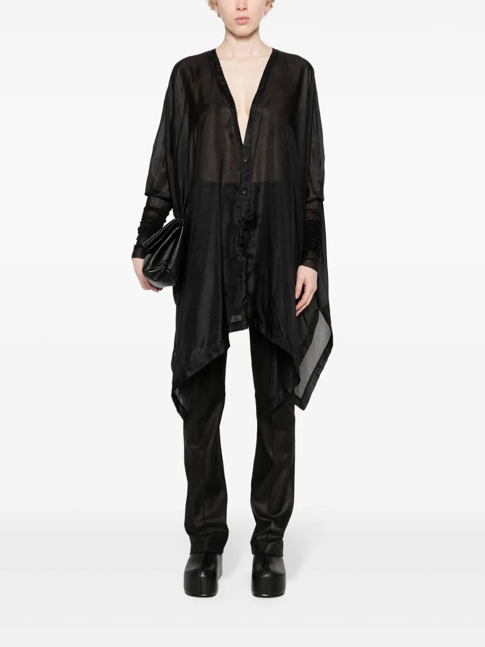 Ribbed-Sleeves Silk Shirt