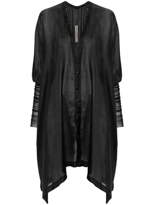 Ribbed-Sleeves Silk Shirt
