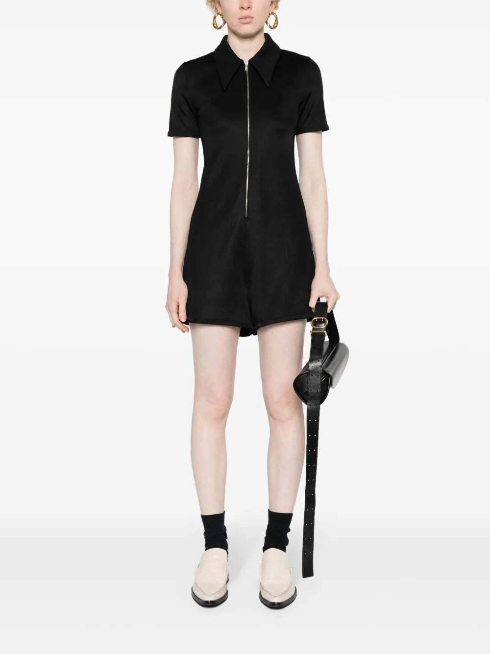 Oversize-Pointed-Collar Jersey Jumpsuit