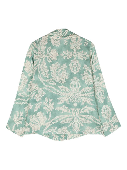 Leaf-Print Double-Breasted Blazer