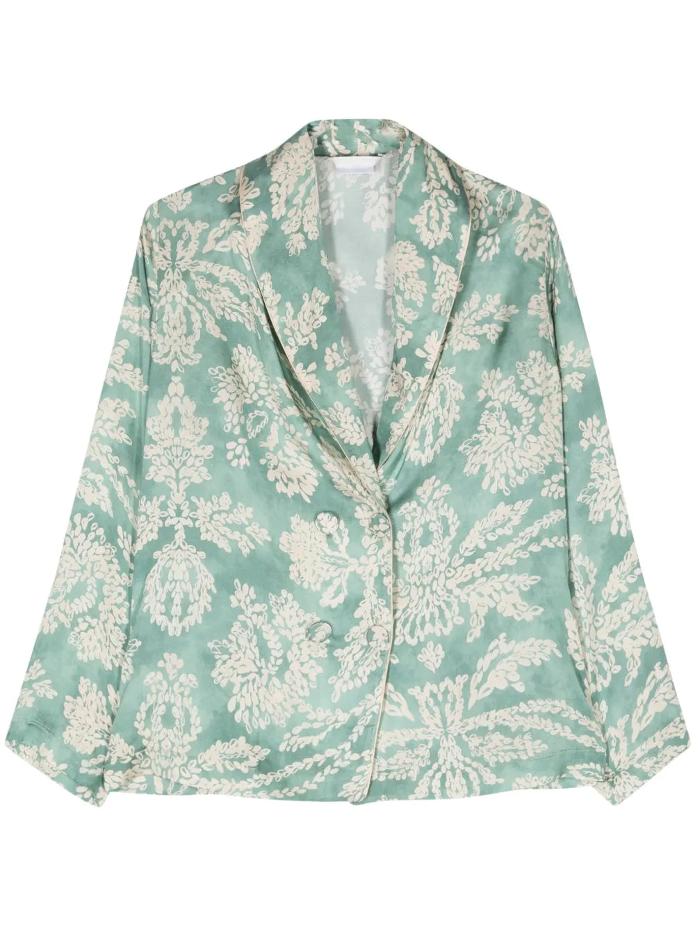 Leaf-Print Double-Breasted Blazer