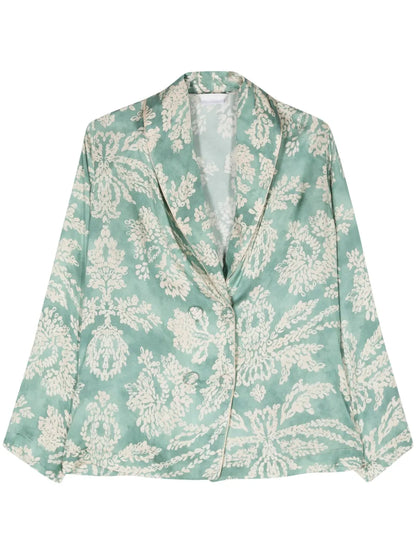Leaf-Print Double-Breasted Blazer