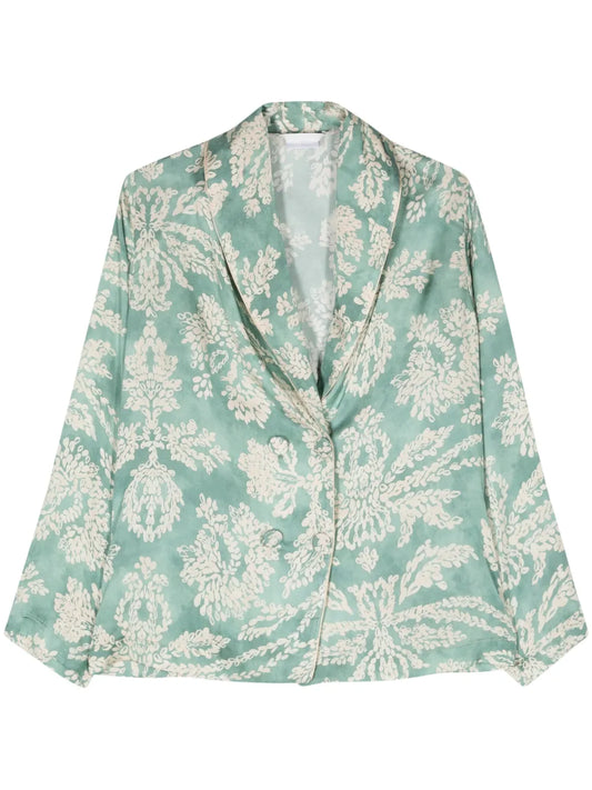 Leaf-Print Double-Breasted Blazer
