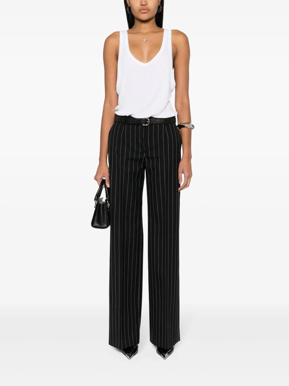 Pinstriped Straight-Leg Trousers