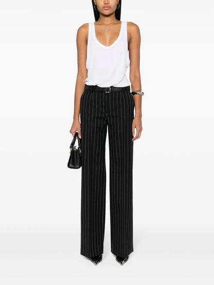 Pinstriped Straight-Leg Trousers