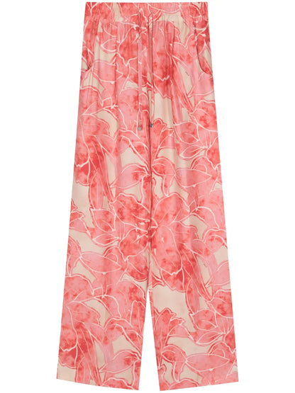 Abstract-Print Silk Trousers