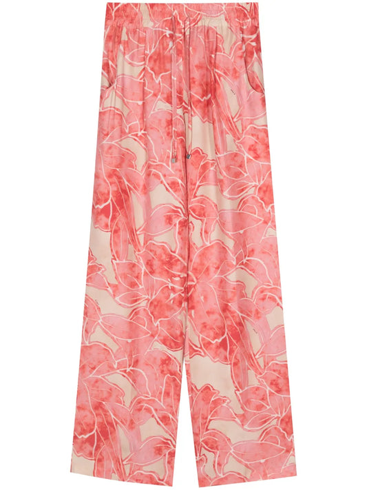 Abstract-Print Silk Trousers